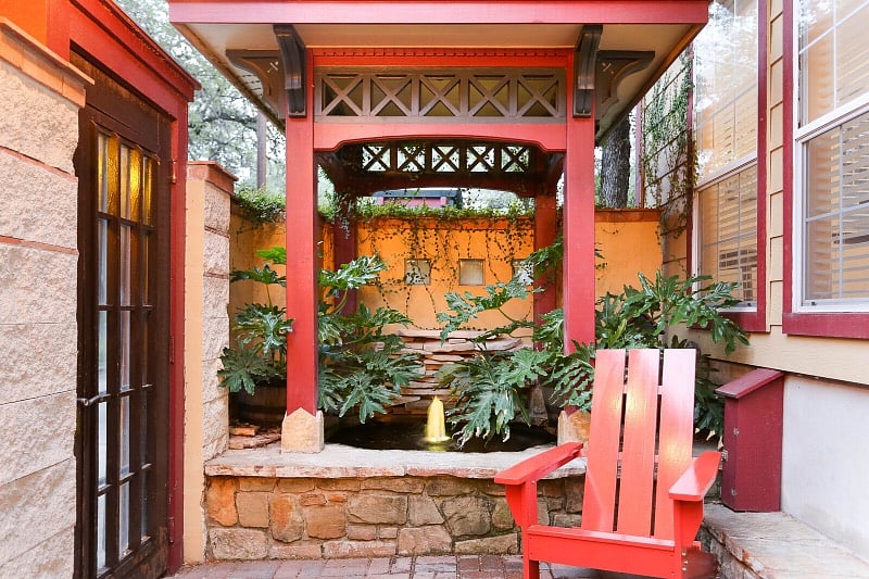 Sit by the fountain and enjoy the sound of the running water.