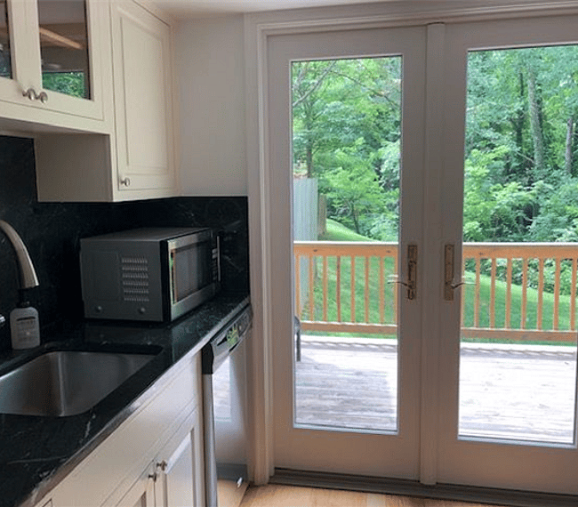 view to deck from kitchen