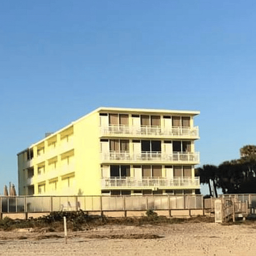 Beach side view of Symphony building
