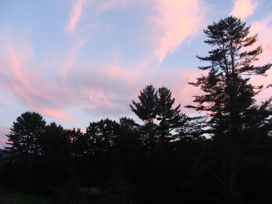 All times of day and night are beautiful on the property, which is pastoral northern New England. This is looking southwest from the cottage and main house buildings.