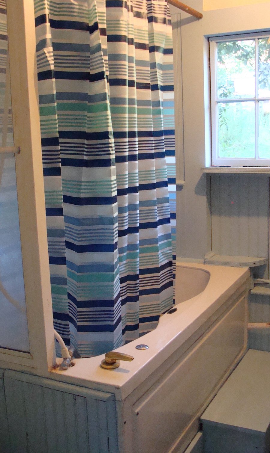 This is the shower, which has a large, comfortable space, as you can see (it isn't a bathtub). Hot water is provided by an on-demand, state-of-the-art Rinnai water heater, so the hot water is always available.