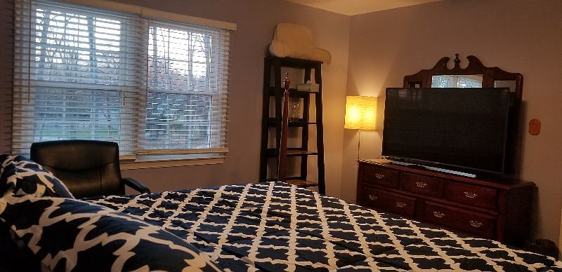Large flat screen TV in your room. Windows overlook backyard and deck.