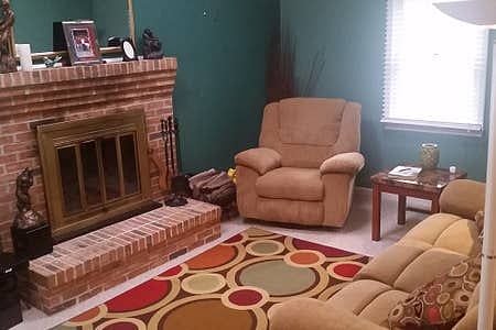 Shared space, living room, fireplace and TV