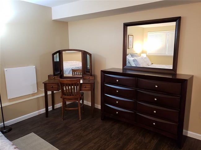 Desk and large dresser.