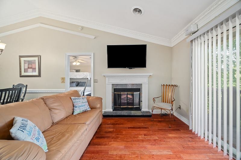 View of Fireplace and TV
