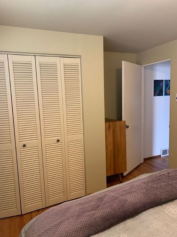 Master Bedroom, view of closet and doorway, from bed angle