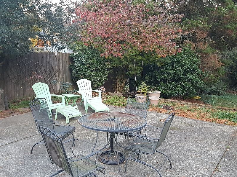 Outdoor dining area on patio.