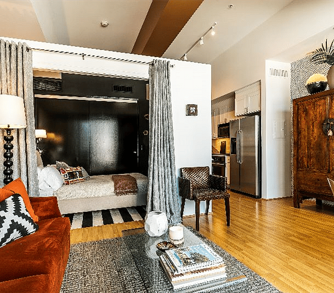 Enclosed sleeping area, block-out drapes.