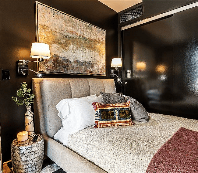 Sleeping room ideal for swing or night shift employees, with block-out drapes.