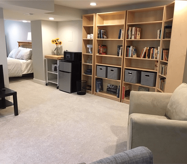 Living area and kitchenette. Update - space now includes a 53" LG smart television.