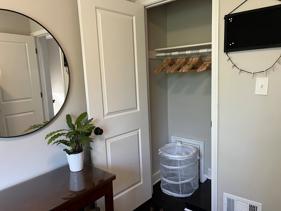 Lots of closet storage space; closet extends to entrance door.