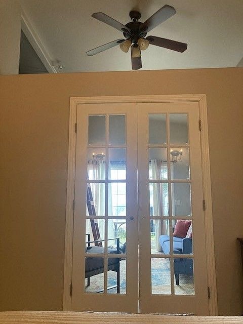 Cottage French doors to bedroom