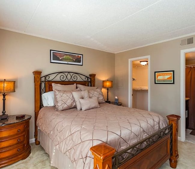 Master bedroom with walk in closet and en suite bathroom