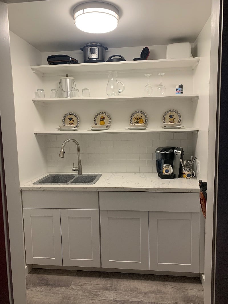 Balcony suite kitchenette is equipped with counter top burners, microwave, toaster oven, air fryer, toaster and coffee maker.
