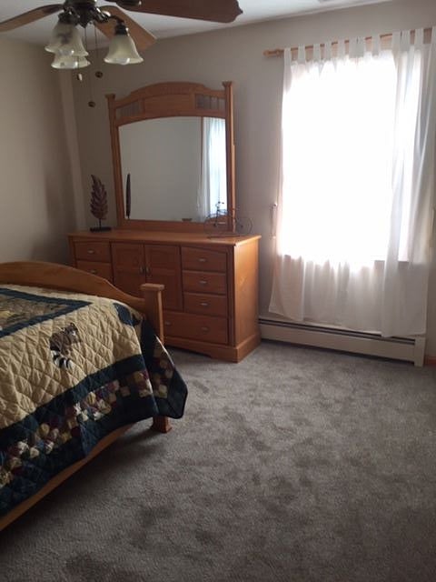 C Bedroom has a Queen size bed, 6 drawer dresser with mirror and double door closet with shelving. 