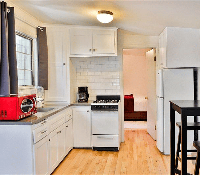 View of kitchen from living room