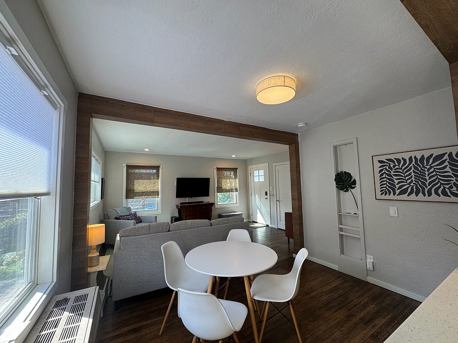 DINING AREA | Looking from edge of kitchen to dining area and living room