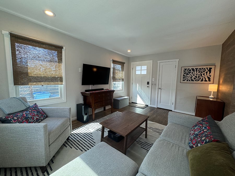 LIVING ROOM | Sofa with chaise/ottoman, armchair, end table, coffee table, TV & console table, dresser/side table