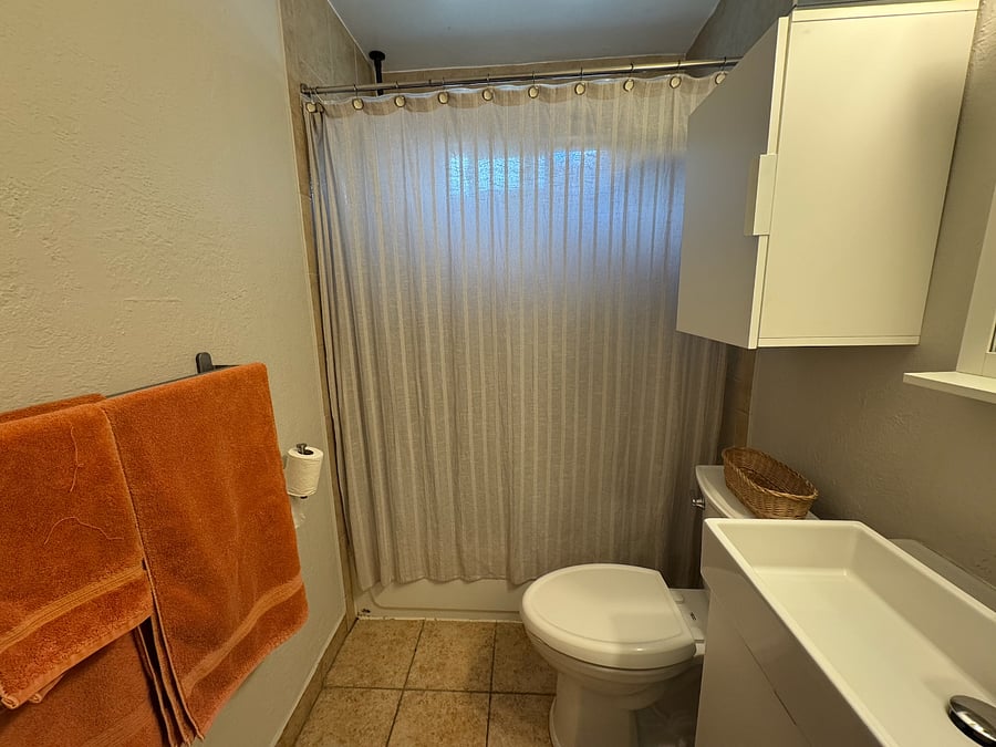 BATHROOM | Shower over tub, medicine cabinet and tall etagiere (to left, not pictured)
