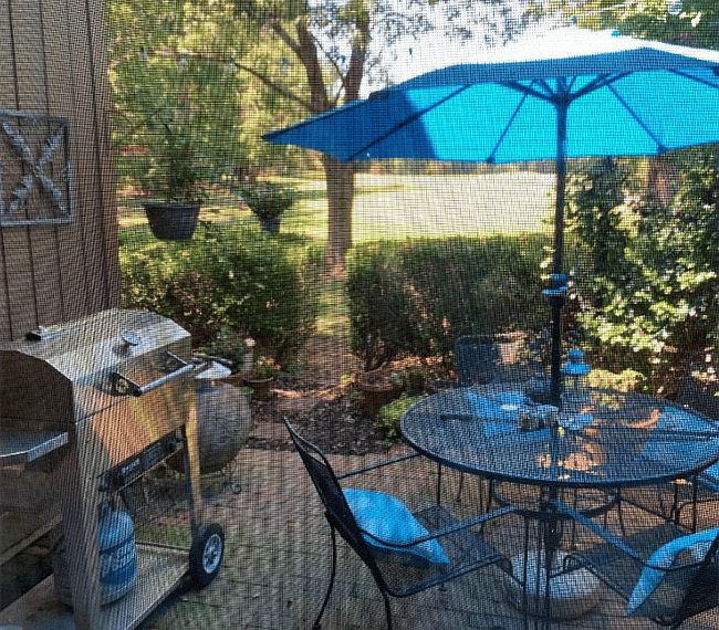Patio with country club golf course views
