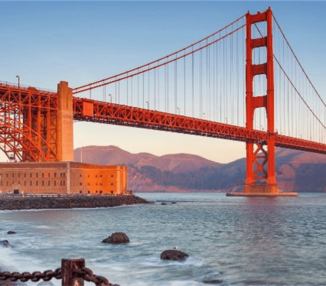 Historic Fort Point underneath the world famous Golden Gate Bridge is ~40mins away.