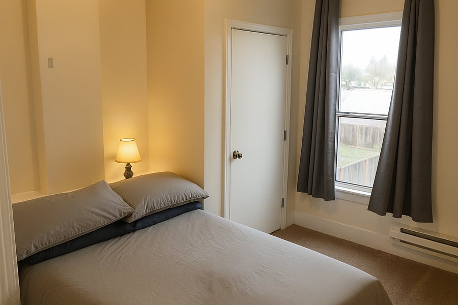 Spacious second bedroom with comfortable furnishings - ideal for guests, remote work, or flexible use.