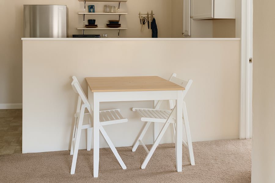 Dedicated dining area with seating for meals, charting, or remote work.