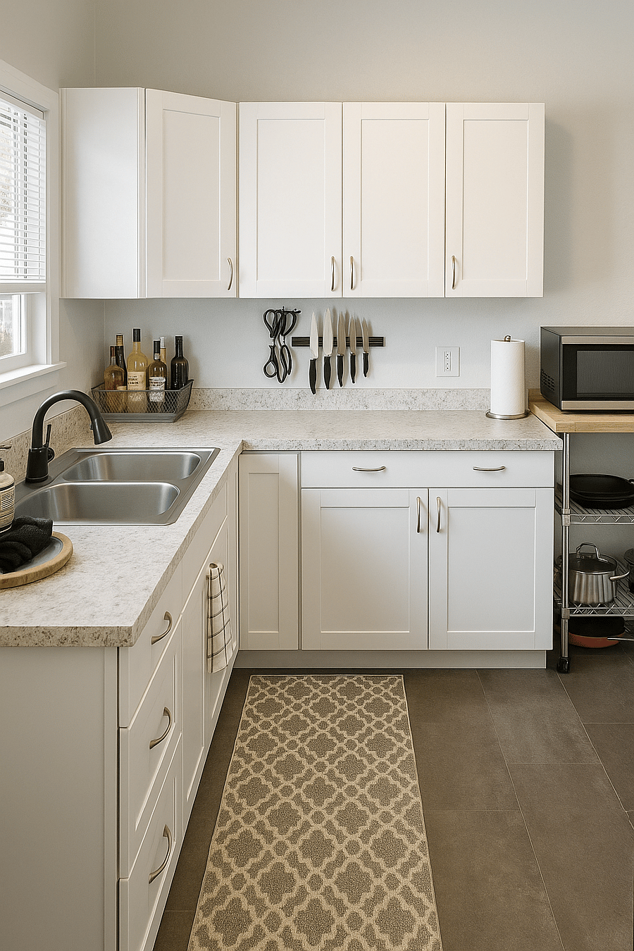 Bright kitchen workspace with modern cabinetry and easy-to-clean surfaces.