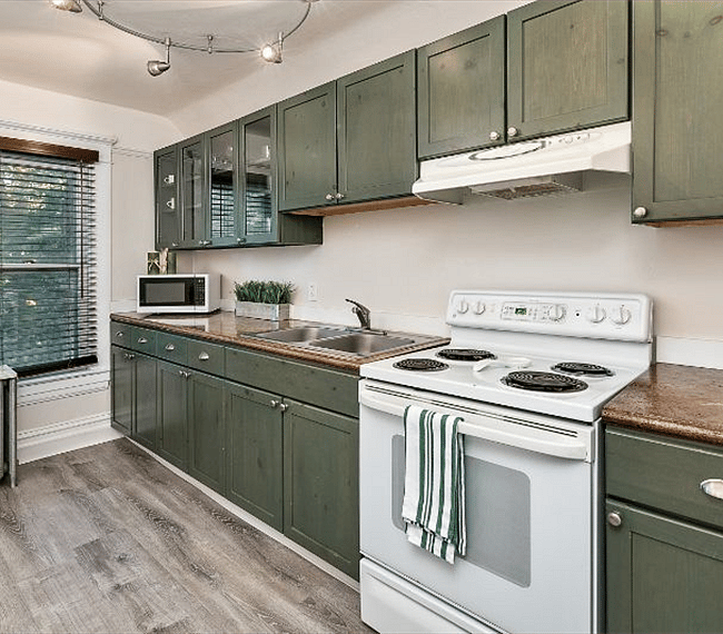 Kitchen entry door view - south facing windows overlooking the shady front garden and quiet street.