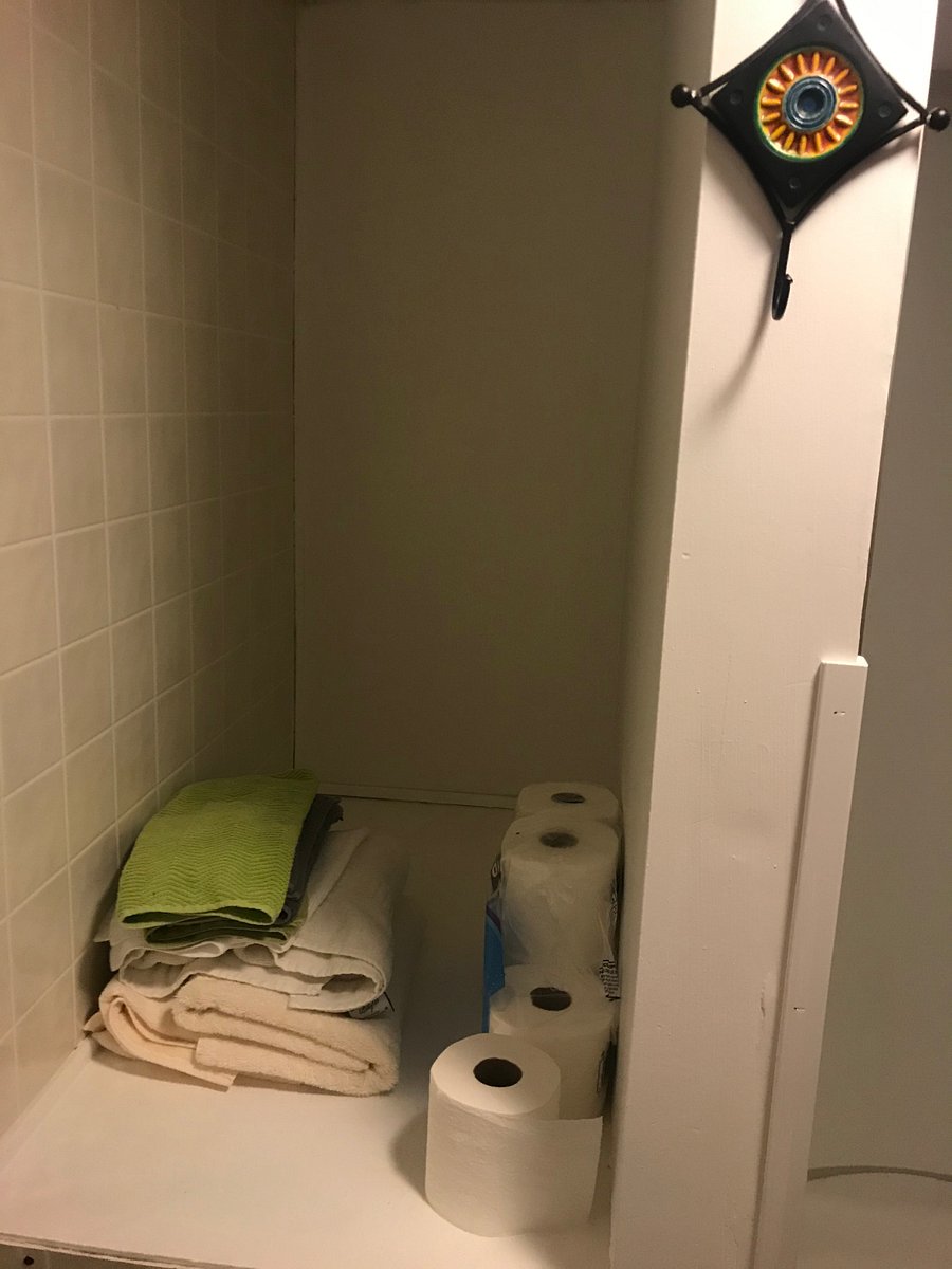 Storage in bathroom.
