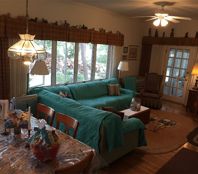 Looking from Living Room toward enclosed sun-room at right.