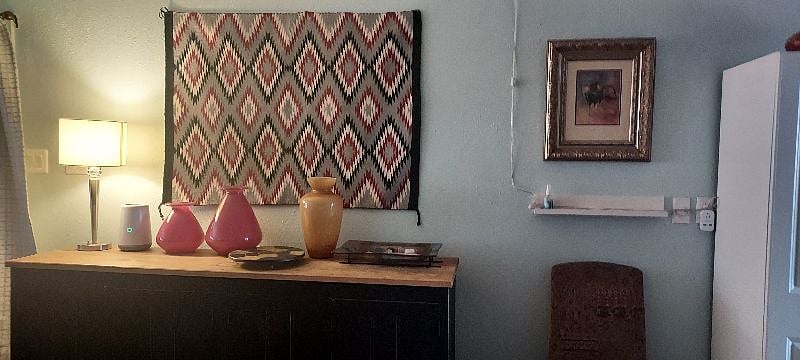 Very High End art displayed in the living room. Charging station