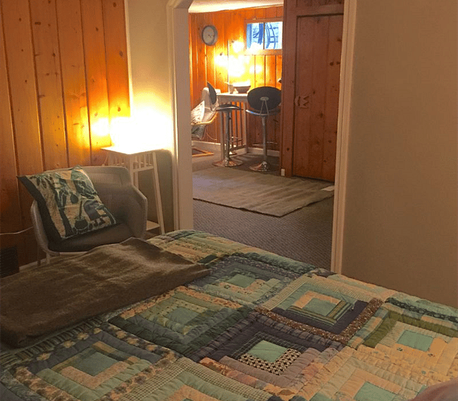 Looking out from the sleeping alcove to the living area.