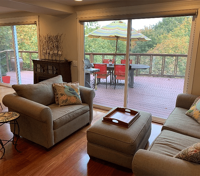 Comfy living area (cozy rug not pictured).