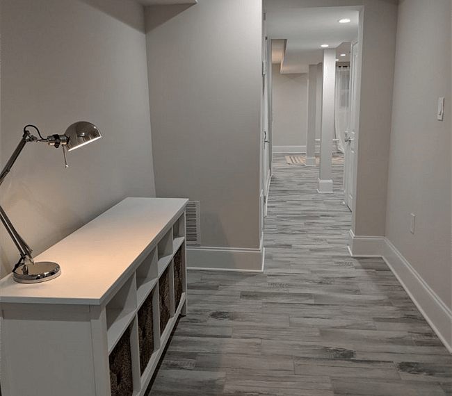 Hallway connecting entryway to living room.