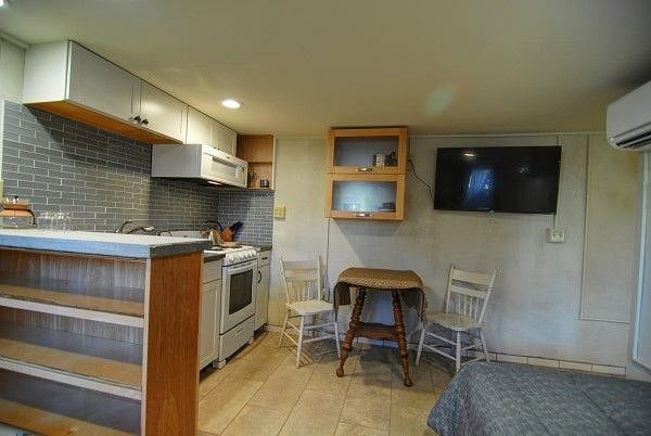 Kitchen/living area with large TV