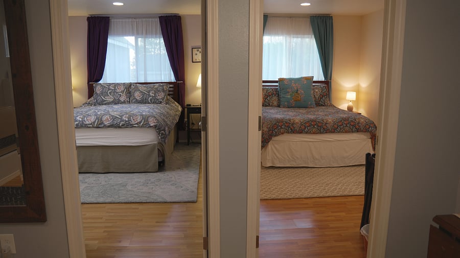 Both bedrooms from the living room.