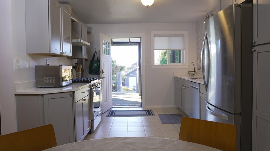 The galley kitchen.