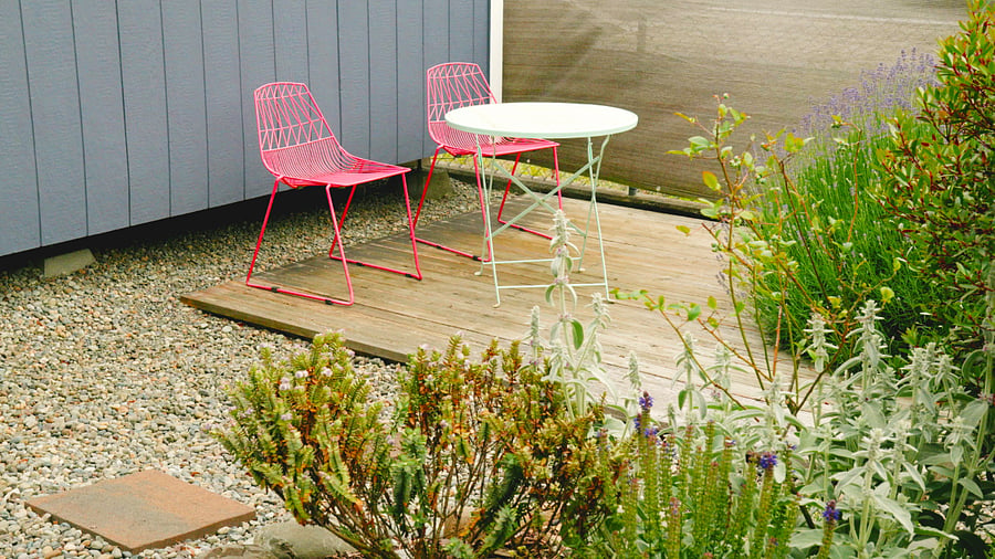 Garden patio, yoga platform, or exercise deck.