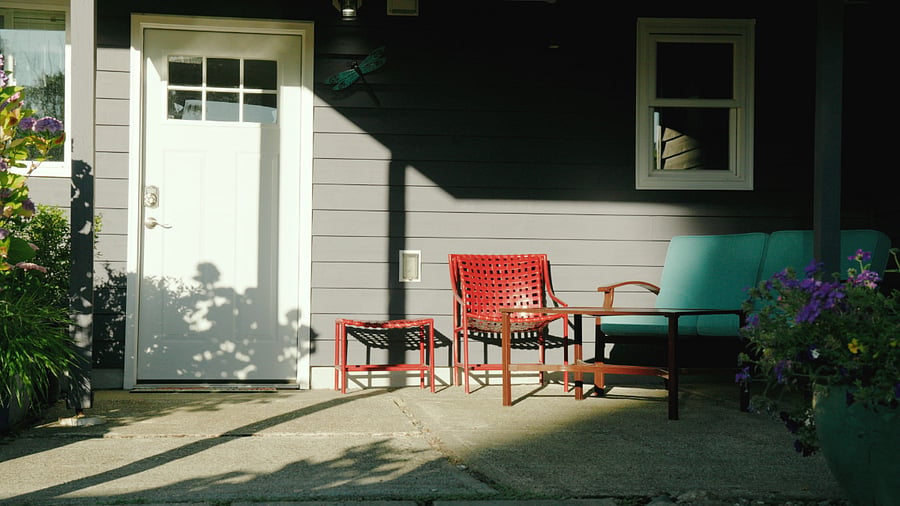 Outside the kitchen door.