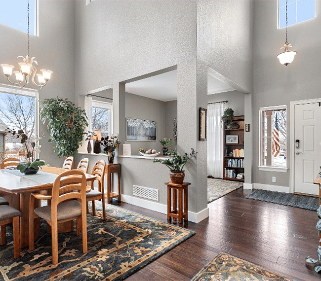 Front Door
Dining Room with Vaulted Ceilings and Natural Light