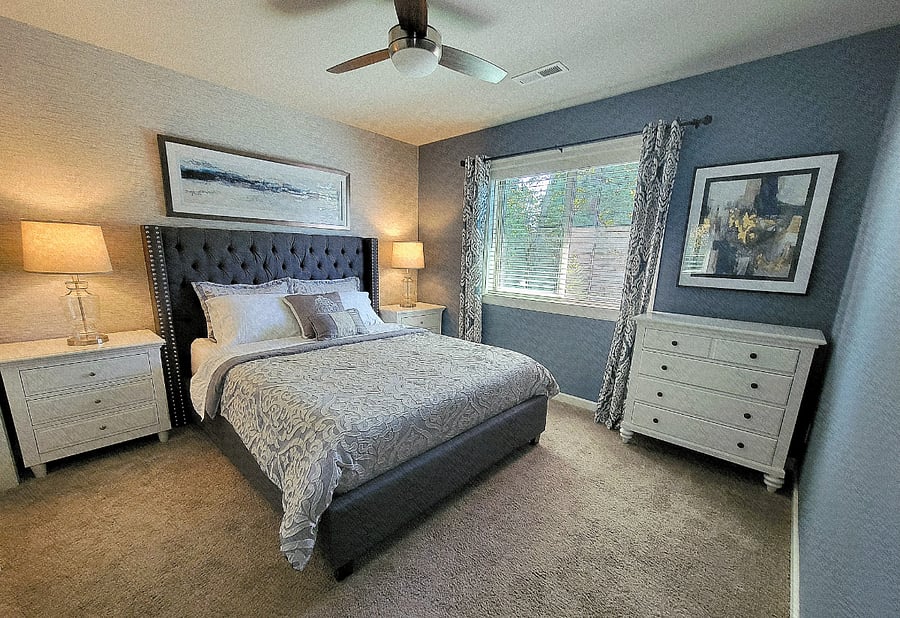 Bedroom View with queen-size bed, notice the garden view