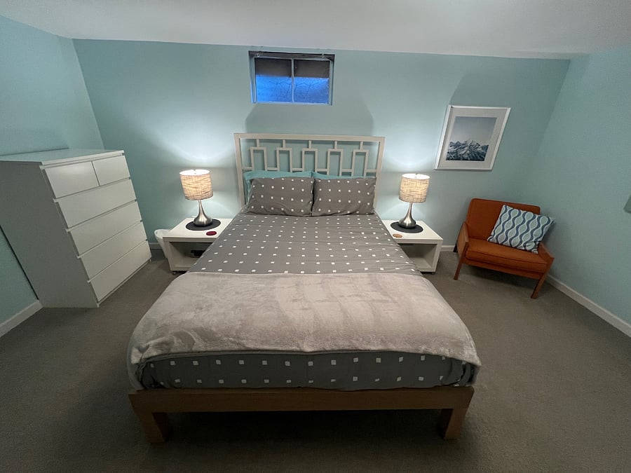 Primary with 6 drawer dresser, chair and closet