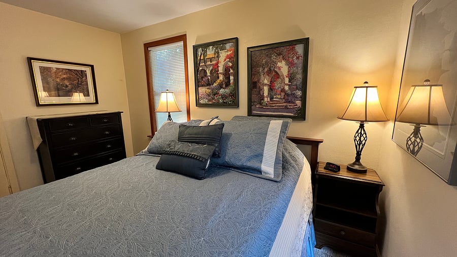 This picture shows the bureau and other furniture of the bedroom. We have a white noise machine for sleep and a nice large closet.