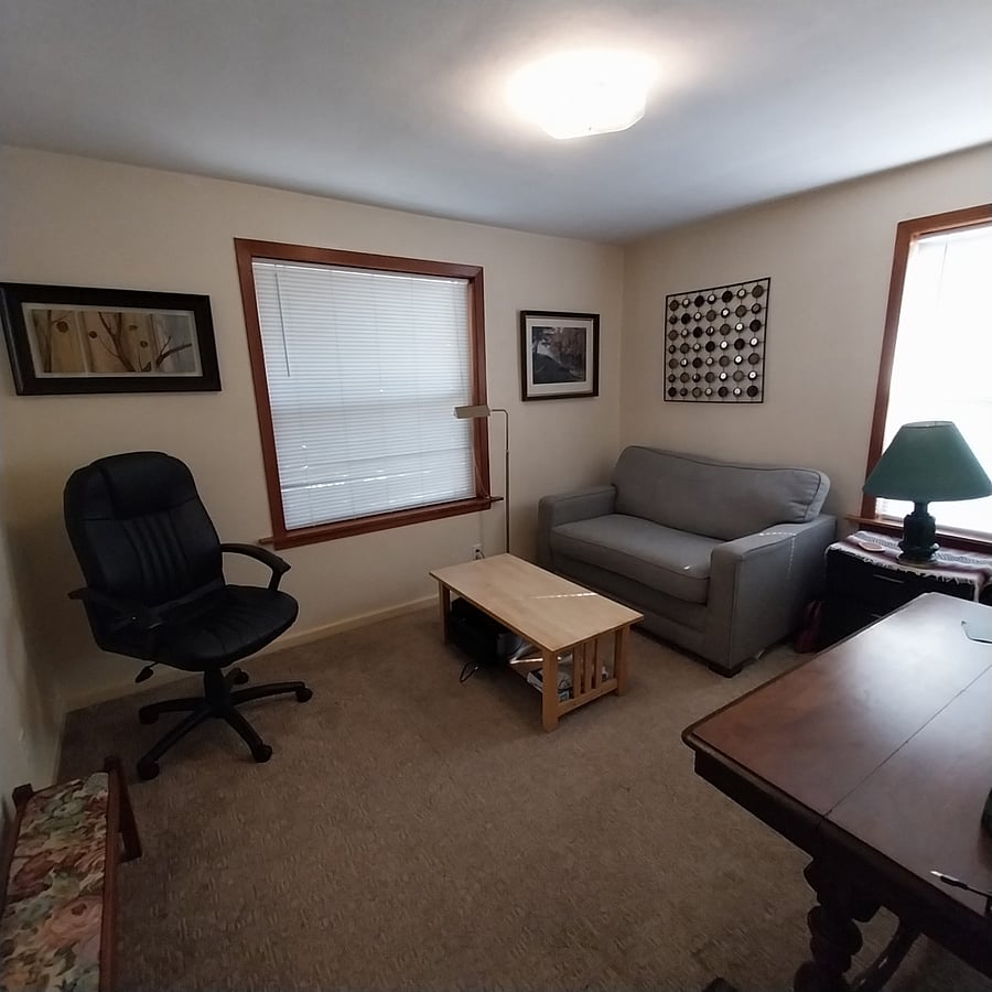The couch is a single pull out with a temperpedic mattress. The desk can be made larger and there is a printer provided for your use.