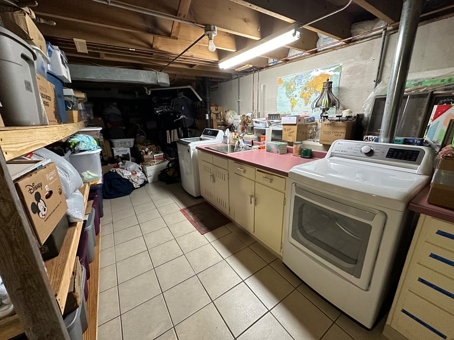 Washer, Dryer, Iron, Ironing Board in Basement