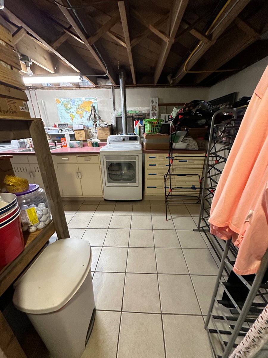 Washer, Dryer, Iron, Ironing Board in Basement