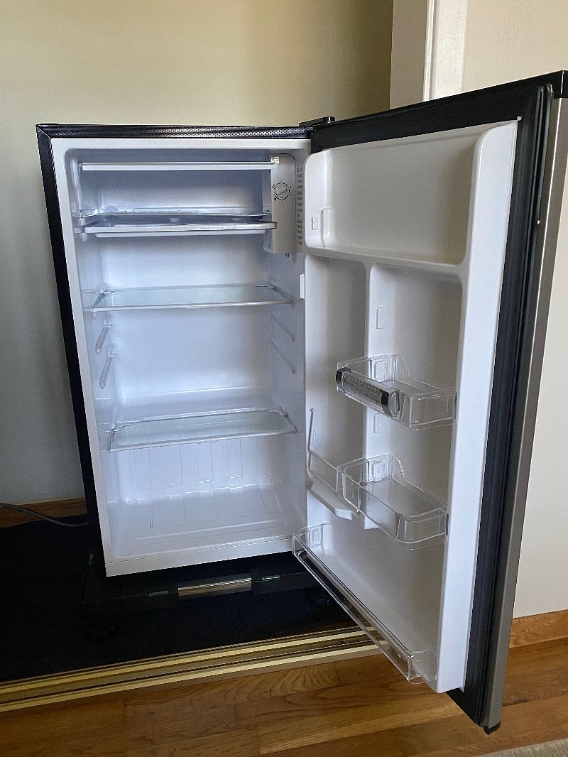 There is plenty of room in the fridge in the kitchen and in the overflow fridge in the garage but you are welcome to use the mini fridge in the room if you so wish.