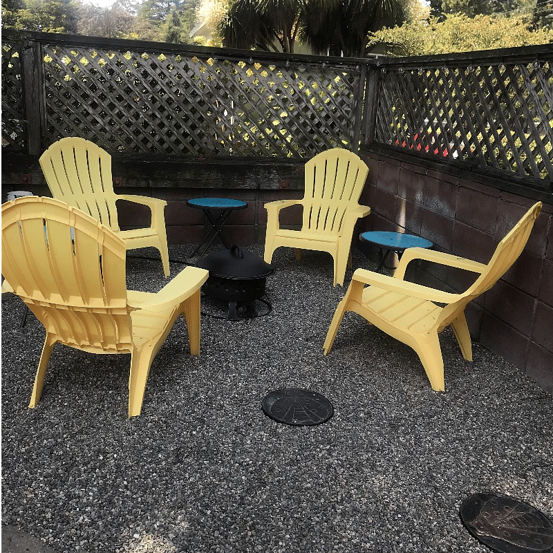 Back yard seating with fire pit.