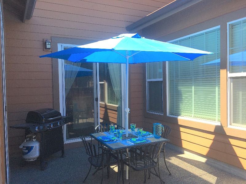 Gas grill - 1st propane tank provided. Six outdoor chairs provided (only 4 pictured). Plastic tableware provided.